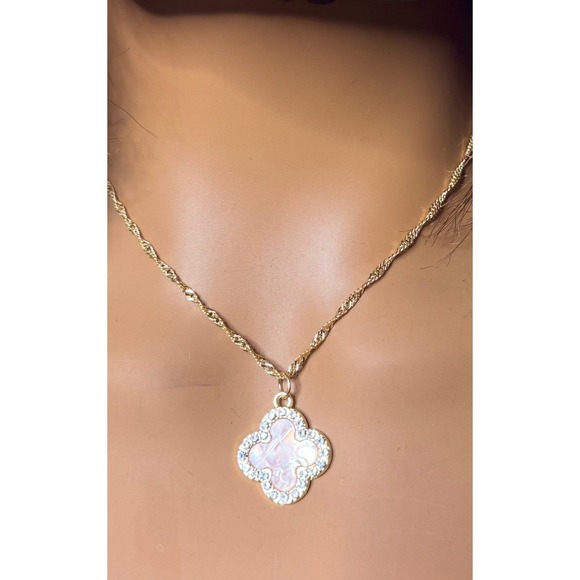 Jewelry - Pink Rhinestone Clover Necklace‎ Lucky Charm Designer Inspired Mothers Day Gift